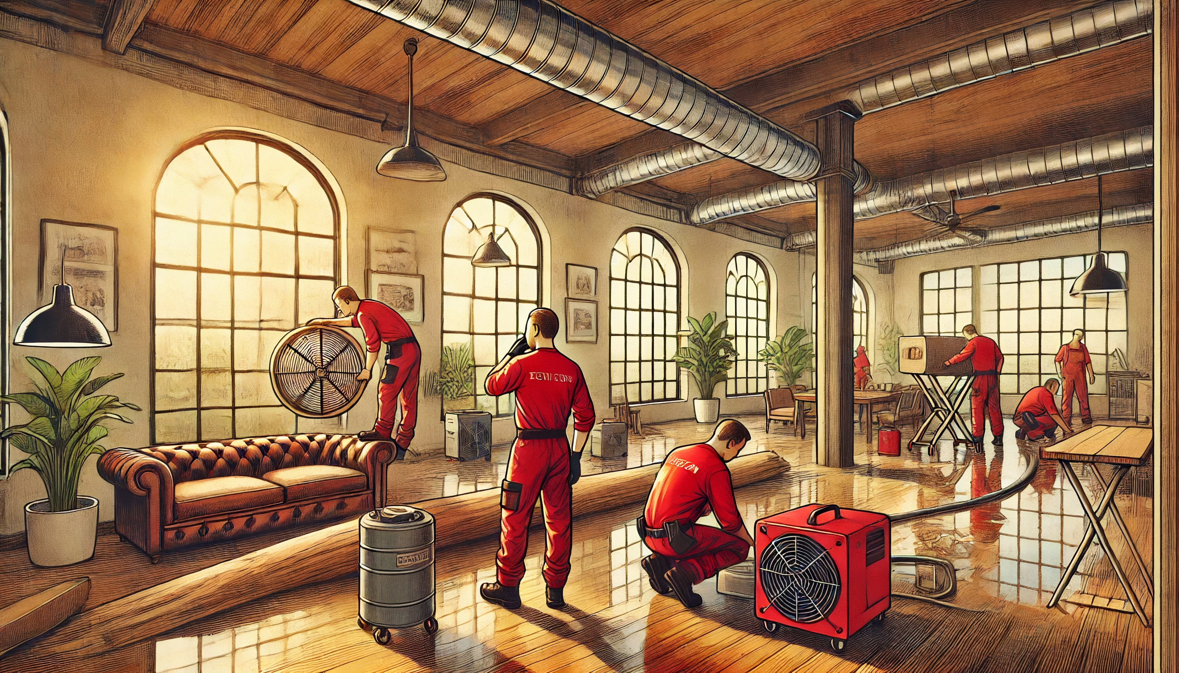 Structural drying equipment in a home