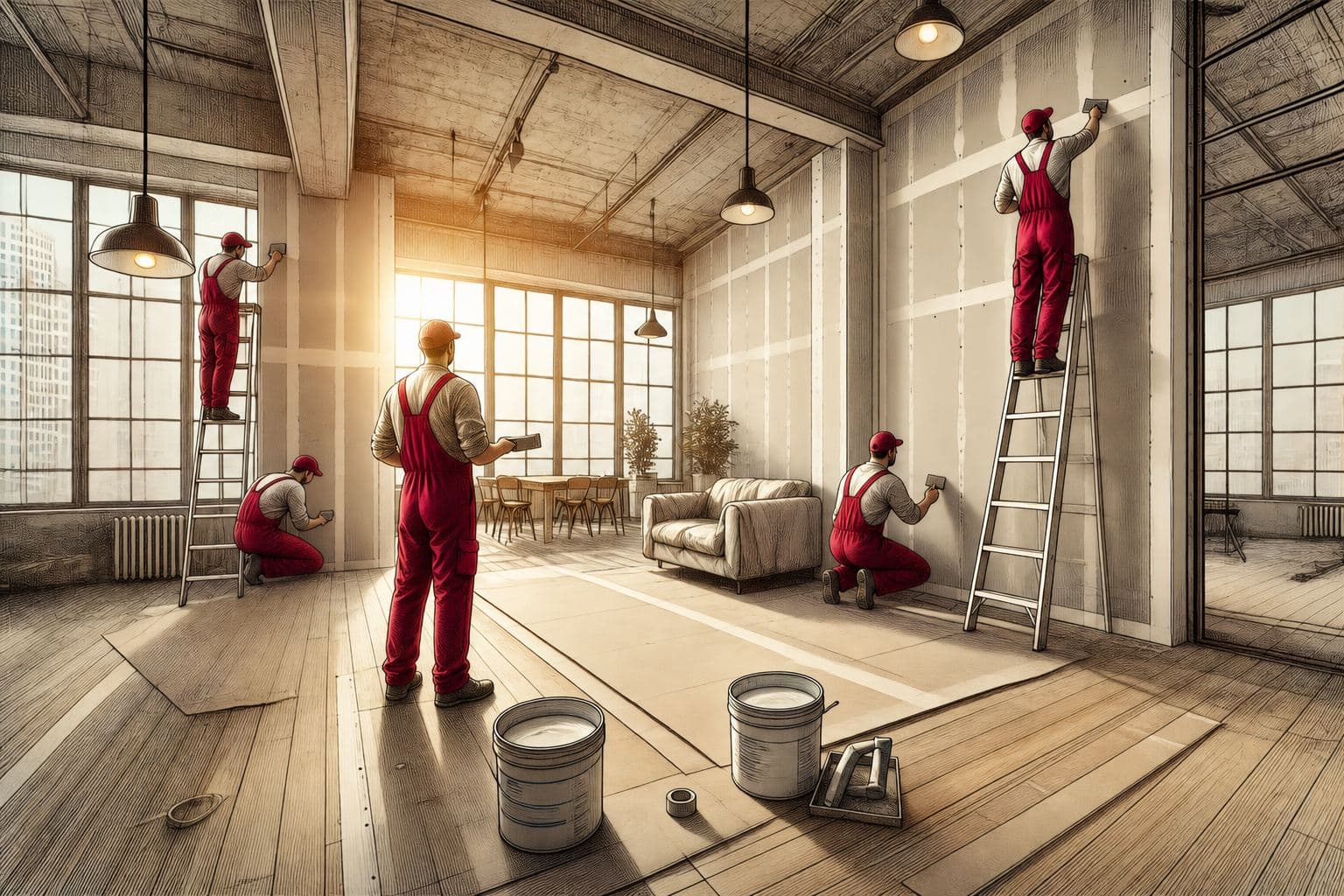 Drywall replacement and paint finishing after structural drying is complete