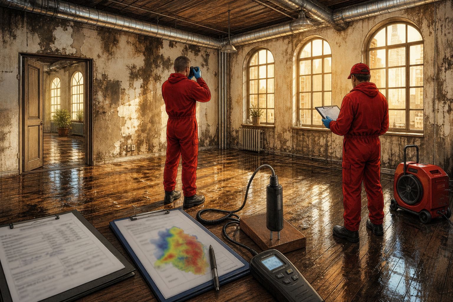 Moisture readings and photo documentation prepared for an NYC water damage insurance claim